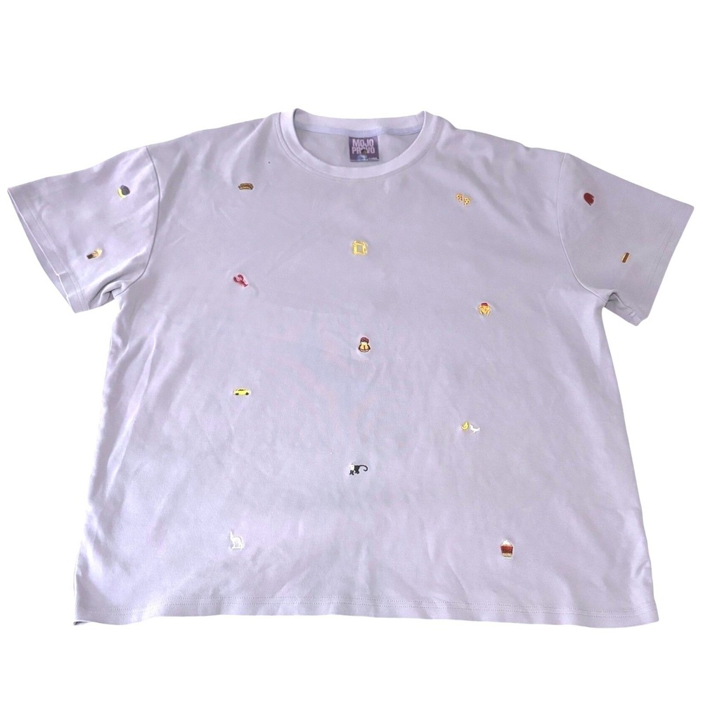Mojo‎ Provo Friends TV Show Embroidered Icons T-Shirt Sz XL Lilac Purple Tee AOP